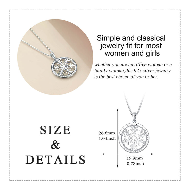 925 Sterling Silver Snowflake Necklace, Snowflake in Circle Pendant Neclace Christmas gift - onlyone