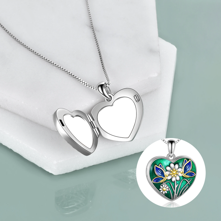 925 Sterling Silver Flower And Butterfly Heart Photo Locket Necklace