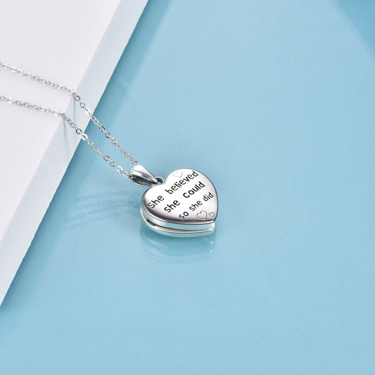 925 Sterling Silver Heart Flowers And Butterfly Photo Locket Necklace - onlyone