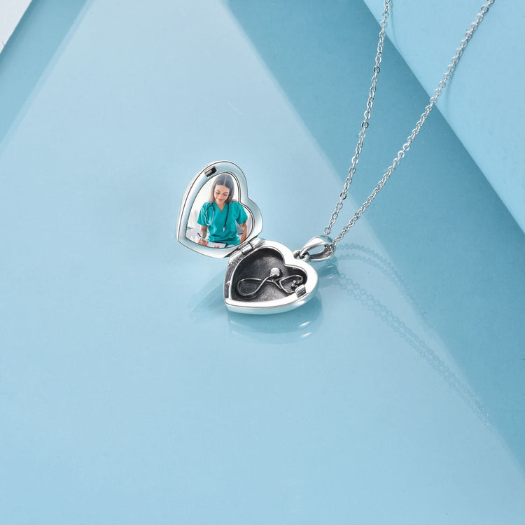 925 Sterling Silver Heart Flowers And Butterfly Photo Locket Necklace - onlyone