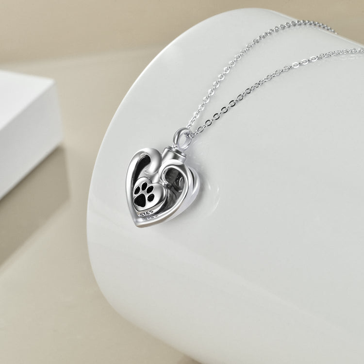 925 Sterling Silver Heart Memorial Urn Necklace, Forever In My Heart Cremation Necklace - onlyone