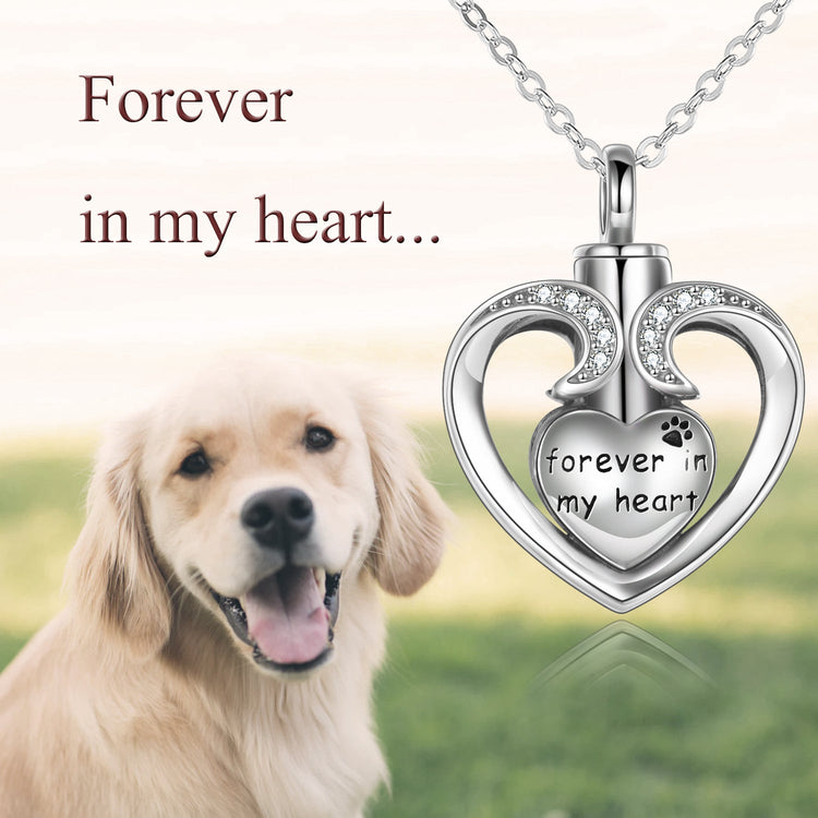 925 Sterling Silver Heart Memorial Urn Necklace, Forever In My Heart Cremation Necklace - onlyone