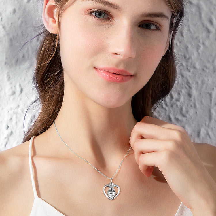 925 Sterling Silver Heart Memorial Urn Necklace, Forever In My Heart Cremation Necklace - onlyone