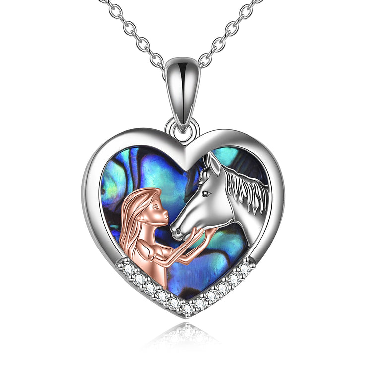 925 Sterling Silver Horse with Girl Heart Pendant Necklace for Girls, Girlfriend,Women, Teens, Daughter