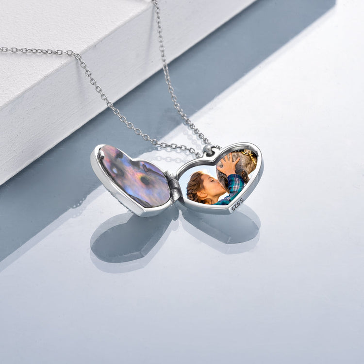 925 Sterling Silver Horse with Girl Heart photo box Pendant Necklace