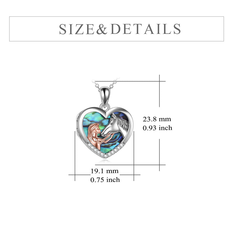 925 Sterling Silver Horse with Girl Heart photo box Pendant Necklace