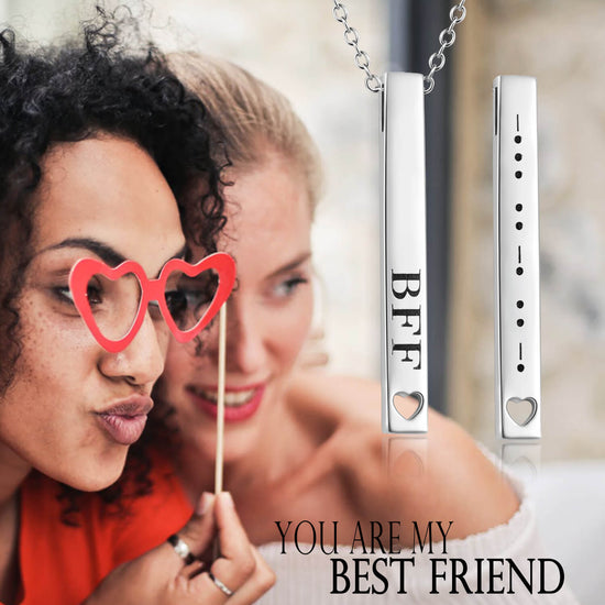 925 Sterling Silver Mores Code Vertical Bar Pendant Necklace - onlyone