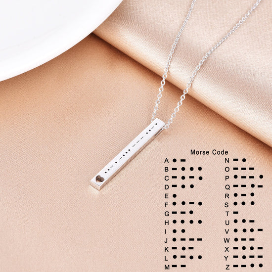 925 Sterling Silver Mores Code Vertical Bar Pendant Necklace - onlyone