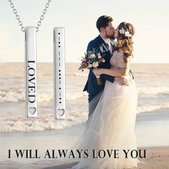 925 Sterling Silver Mores Code Vertical Bar Pendant Necklace - onlyone