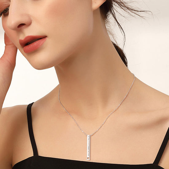 925 Sterling Silver Mores Code Vertical Bar Pendant Necklace - onlyone