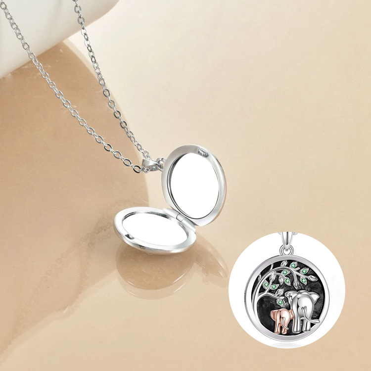 925 Sterling Silver Elephant Parent-child Photo Locket Necklaces