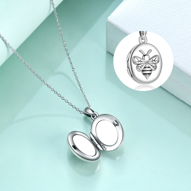 925 Sterling Silver Bee-Lieve Round Photo Necklaces