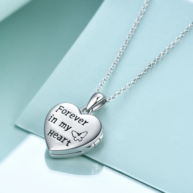925 Sterling Silver Heart Butterfly Photo Locket Necklaces - onlyone