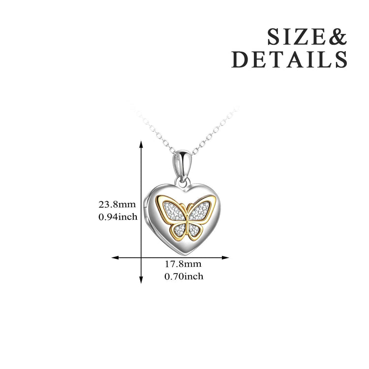 925 Sterling Silver Heart Butterfly Photo Locket Necklaces - onlyone