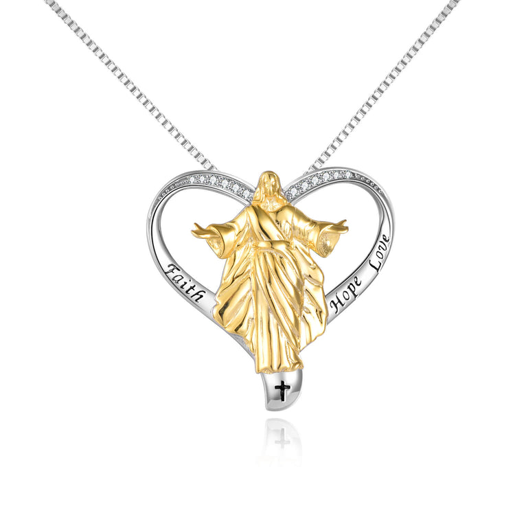 925 Sterling Silver God Blessed Heart Pendant Necklace - onlyone