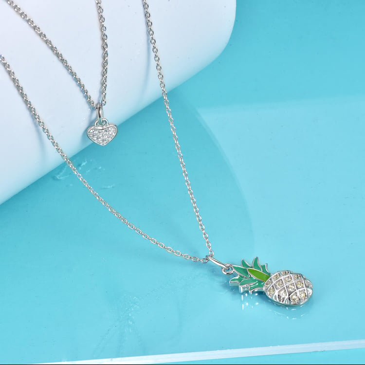 925 Sterling Silver Pineapple Necklace Layered Love Heart Pineapple Pendant Necklace Jewelry Gift for Women Teens Girls - onlyone