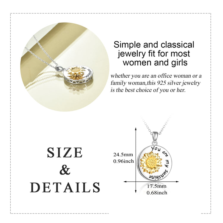 925 Sterling Silver Rotatable Sunflower Necklace - onlyone