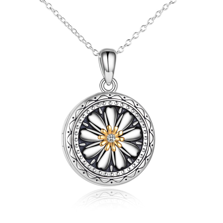 925 Sterling Silver Daisy Open Locket Photo Necklace - onlyone