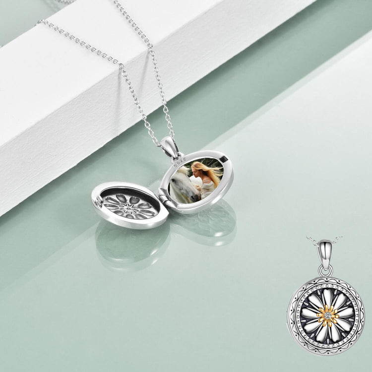 925 Sterling Silver Daisy Open Locket Photo Necklace