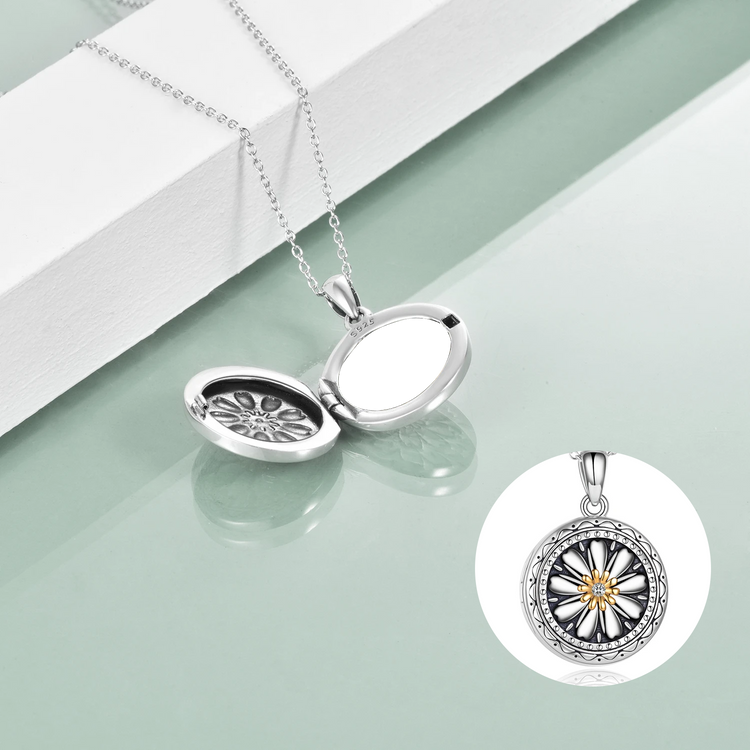 925 Sterling Silver Daisy Open Locket Photo Necklace