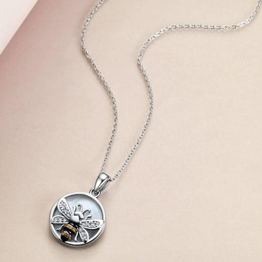 925 Sterling Silver Bee Coin Necklace - onlyone