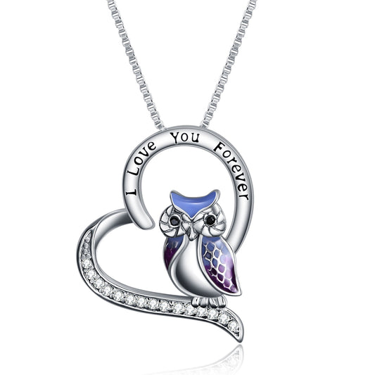 925 Sterling Silver Heart Owl Necklace - onlyone