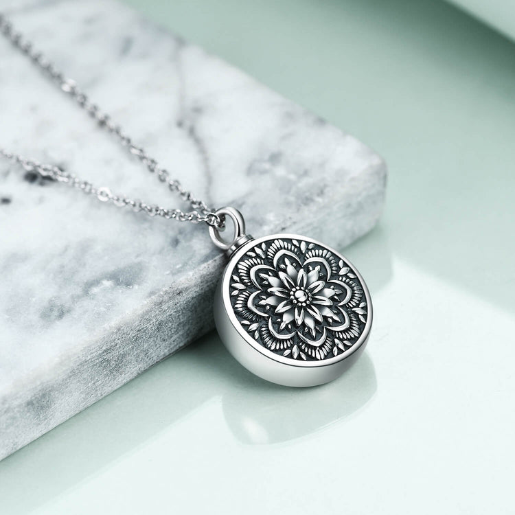 925 Sterling Silver Flower of Life Urn Ashes Necklace Cremation Jewelry for Ashes