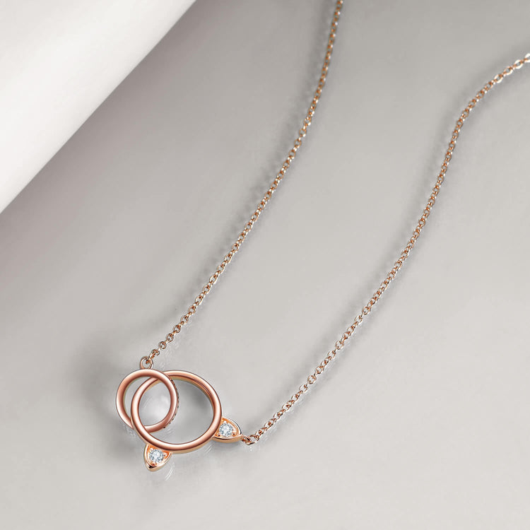 925 Sterling Silver Interlock Cat Circle Necklace - onlyone