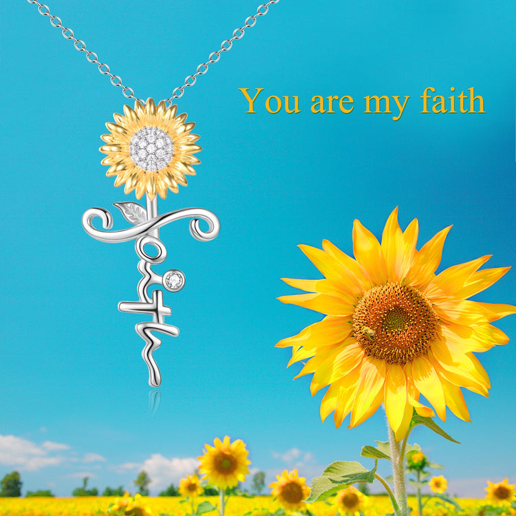 925 Sterling Silver Sunflower Faith Cross Necklace - onlyone