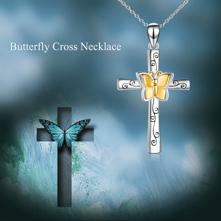 925 Sterling Silver Butterfly Cross Necklace, Gift For Her - onlyone