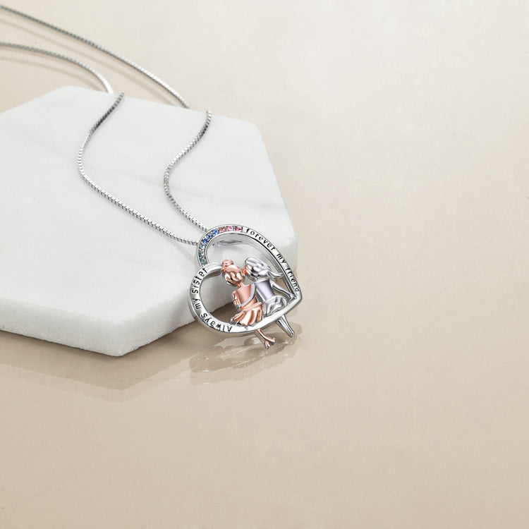 925 Sterling Silver Always My Sister Forever My Friend Heart Pendant Jewelry Birthday Graduation Gift for Women - onlyone