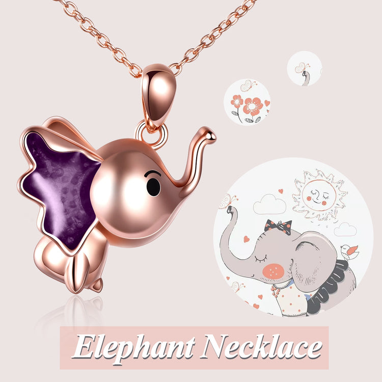 Sterling Silver Cute Elephant Necklace Good Luck Animal Dumbo Pendant Holiday Jewelry Gift for Girls Teens Elephant Lover