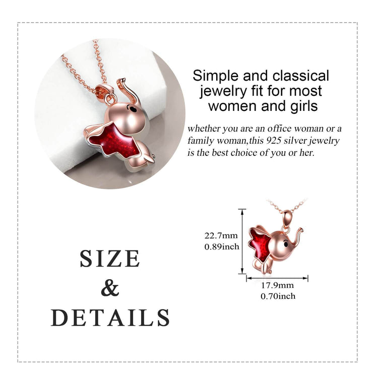 Sterling Silver Cute Elephant Necklace Good Luck Animal Dumbo Pendant Holiday Jewelry Gift for Girls Teens Elephant Lover