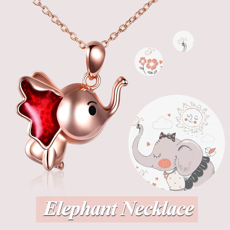 Sterling Silver Cute Elephant Necklace Good Luck Animal Dumbo Pendant Holiday Jewelry Gift for Girls Teens Elephant Lover