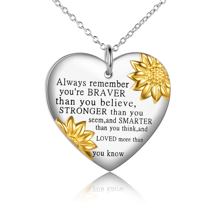 925 Sterling Silver Sunflower Heart Pendant Necklace