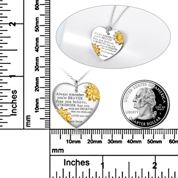 925 Sterling Silver Sunflower Heart Pendant Necklace