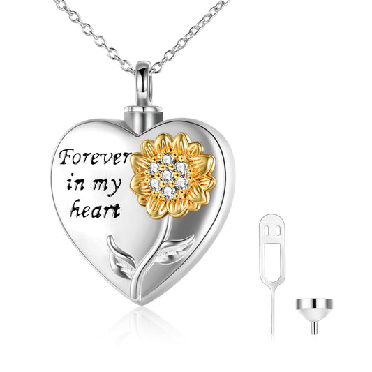 925 Sterling Silver Sunflower With Zirconia Urn Necklace for Ashes Cremation Jewelry for Ashes - onlyone