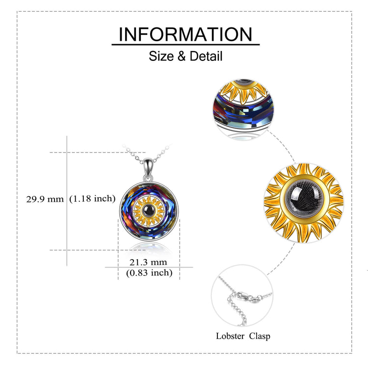 925 Sterling Silver Sunflower Love Project Necklace With Crystal