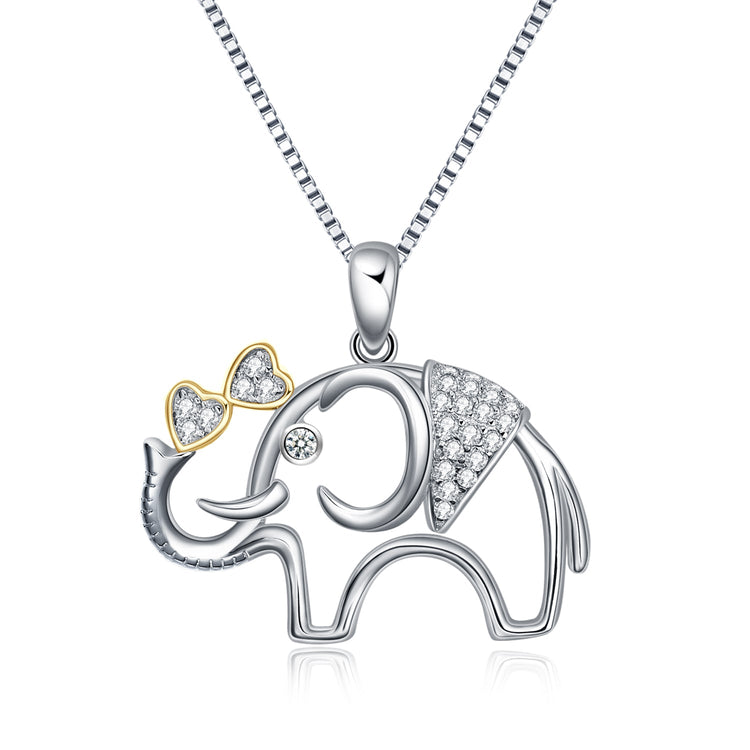 925 Sterling Silver Elephant With Zirconia Pendant Necklace - onlyone