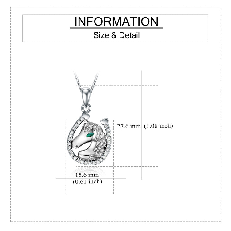 925 Sterling Silver Lucky Horseshoe and Horse Pendant Necklace - onlyone