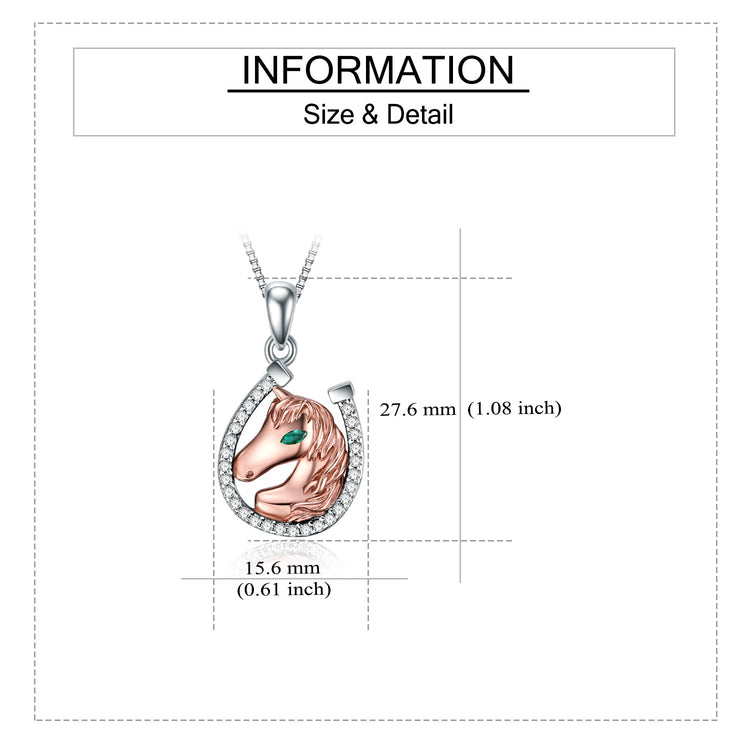 925 Sterling Silver Lucky Horseshoe and Horse Pendant Necklace - onlyone