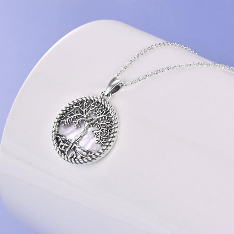 925 Sterling Silver Tree of Life Necklace Abalone Shell Tree of Life Pendant Necklace for Women Jewelry - onlyone