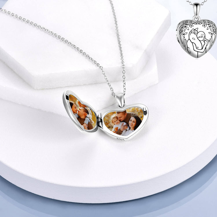 925 Sterling Silver Horse And Girl Heart Photo Heart Locket Necklace That Hold Pictures Gift for Women