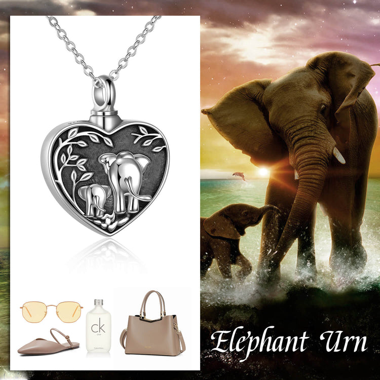 925 Sterling Silver Elephant Heart Urn Necklace for Ashes Cremation Jewelry for Ashes