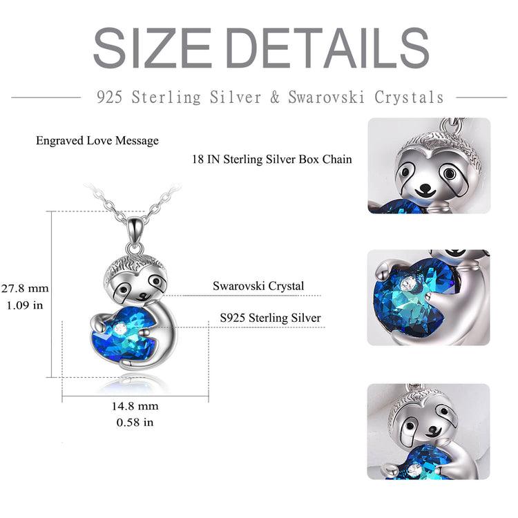 925 Sterling Silver Sloth Holding A Crystal Heart Necklace