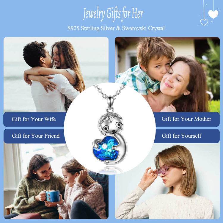 925 Sterling Silver Sloth Holding A Crystal Heart Necklace