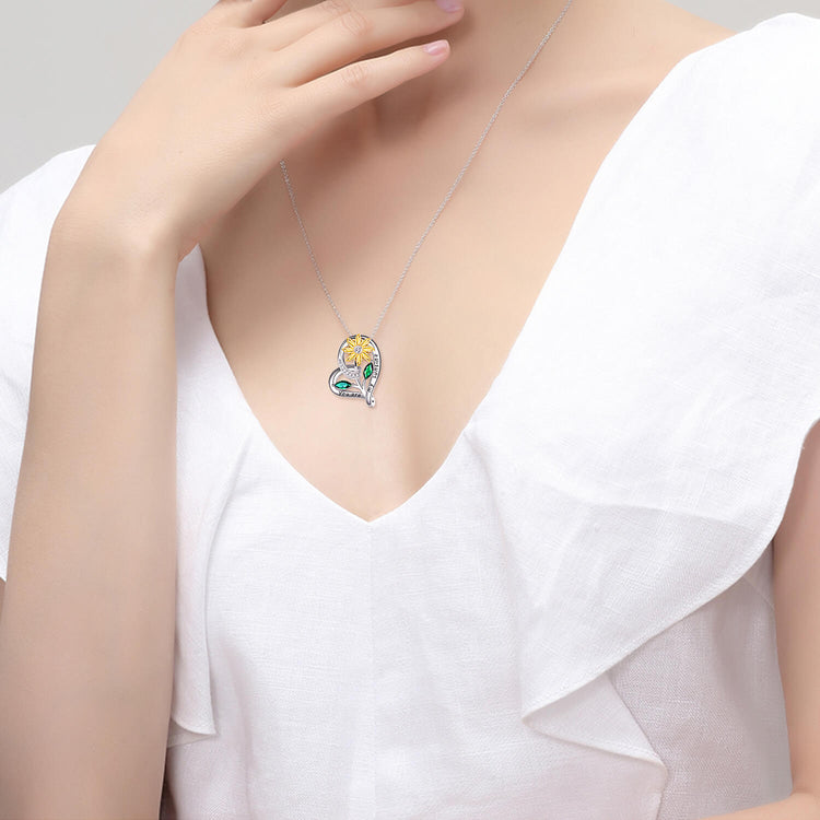 Collier de tournesol coeur en argent sterling 925 avec zircone