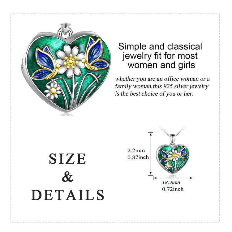 925 Sterling Silver Flower And Butterfly Heart Photo Locket Necklace