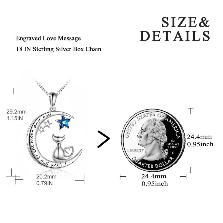 925 Sterling Silver Cat And Moon Necklace