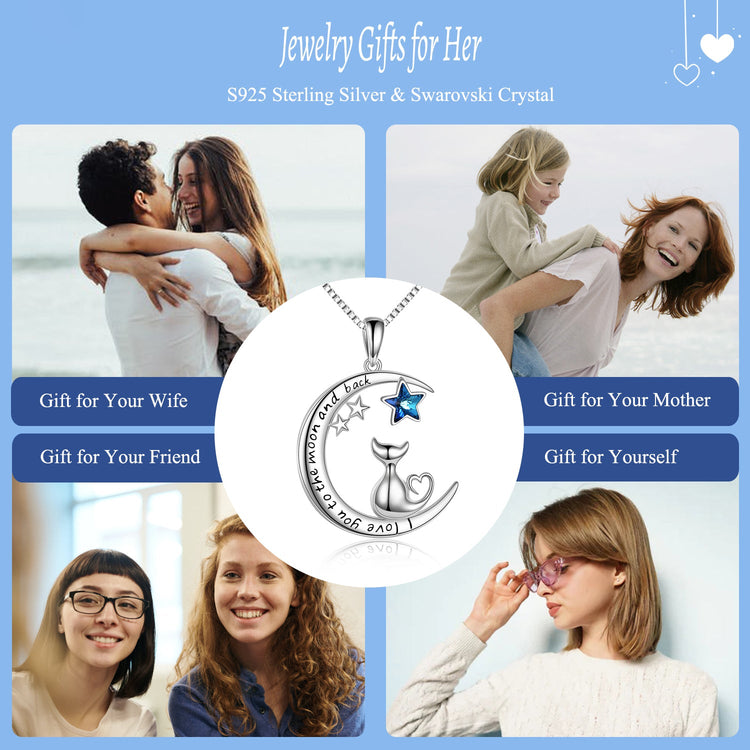 925 Sterling Silver Cat And Moon Necklace